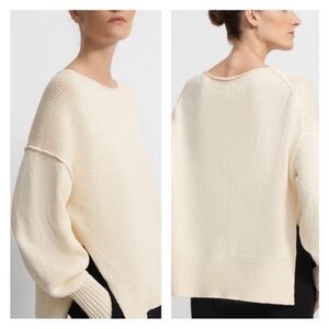 NWT Theory Chunky Knit Slit Pullover Sweater Ecru Medium